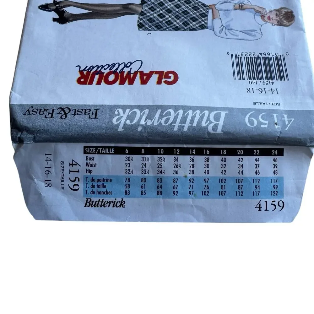 Vintage BUTTERICK Glamour Collection A-line Skirt Pattern #4159 Uncut 14-16-18